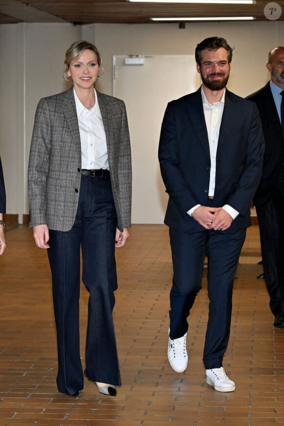 Exclusif -  La princesse Charlene de Monaco et Pierre Klaveren, le président de Special Olympics Monaco - La princesse Charlene de Monaco a présidé la cérémonie d'ouverture du meeting européen de natation " Princesse Charlène " organisé par Special Olympics Monaco au Centre Nautique Albert II à Monaco, le 26 octobre 2024.