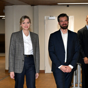 Exclusif - La princesse Charlene de Monaco et Pierre Klaveren, le président de Special Olympics Monaco - La princesse Charlene de Monaco a présidé la cérémonie d'ouverture du meeting européen de natation " Princesse Charlène " organisé par Special Olympics Monaco au Centre Nautique Albert II à Monaco, le 26 octobre 2024.