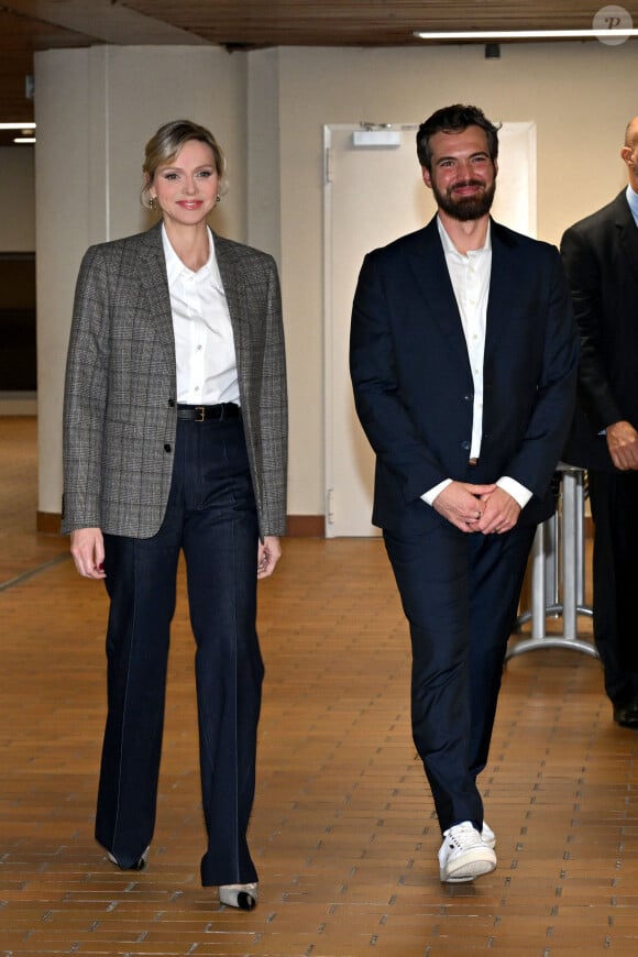 Exclusif - La princesse Charlene de Monaco et Pierre Klaveren, le président de Special Olympics Monaco - La princesse Charlene de Monaco a présidé la cérémonie d'ouverture du meeting européen de natation " Princesse Charlène " organisé par Special Olympics Monaco au Centre Nautique Albert II à Monaco, le 26 octobre 2024.