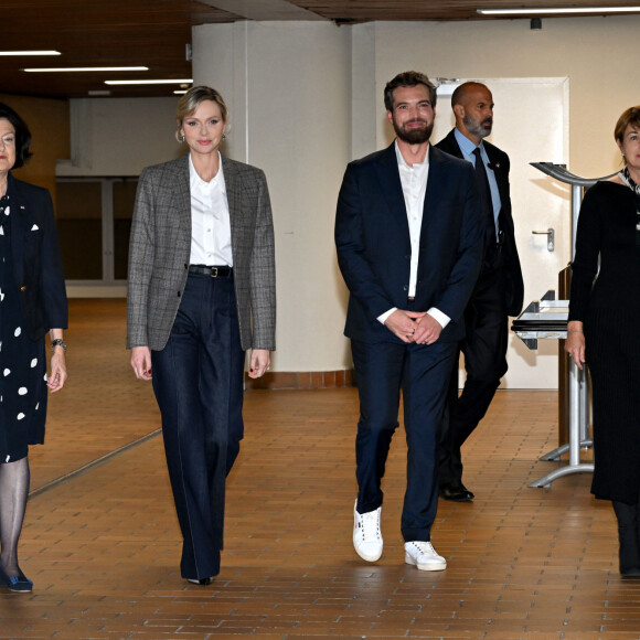 Exclusif -  Mme Yvette Lambin-Berti, secrétaire général du Comité Olympique Monégasque, la princesse Charlene, Pierre Klaveren, le président de Special Olympics Monaco, et Mme Isabelle Berro Amadei, la ministre des affaires étrangères et de la coopération de Monaco - La princesse Charlene de Monaco a présidé la cérémonie d'ouverture du meeting européen de natation " Princesse Charlène " organisé par Special Olympics Monaco au Centre Nautique Albert II à Monaco, le 26 octobre 2024.
