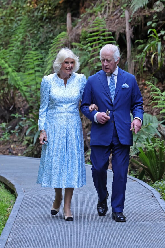 Le roi Charles III et la reine Camilla lors d'une visite des jardins botaniques nationaux australiens, à Canberra, le deuxième jour de la visite royale en Australie et aux Samoa. Canberra, Australie, le 21 octobre 2024. Photo par Chris Jackson/PA Wire/ABACAPRESS.COM