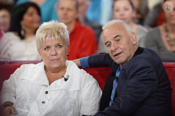 Mimie Mathy et Michel Fugain - Enregistrement de l'émission "Vivement Dimanche" à Paris le 25 Fevrier 2015. L'émission sera diffusée le 03 Mars. Invité principal Michel Fugain 