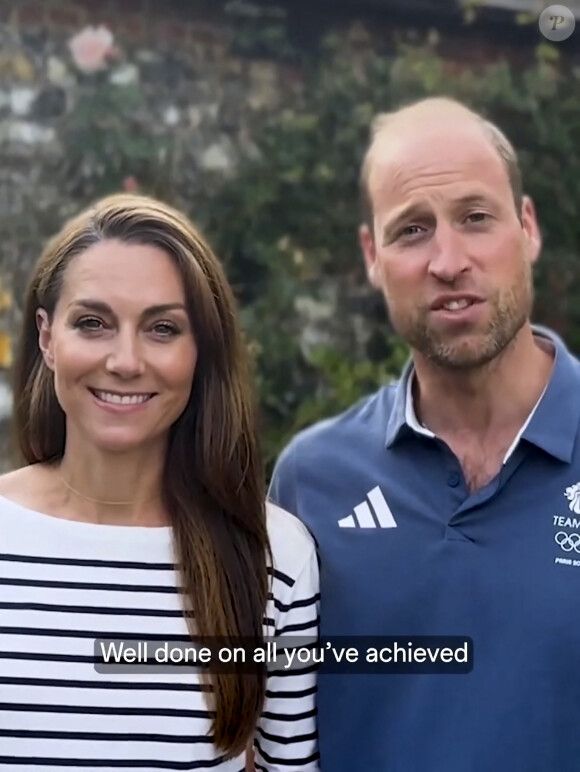 Le prince William, prince de Galles, avec une barbe de quelques jours et Catherine (Kate) Middleton, princesse de Galles félicitent les athlètes britanniques dans une vidéo, à l'issue les Jeux Olympiques de Paris2024 (JO). © Instagram / Prince and Princess of Wales via Bestimage