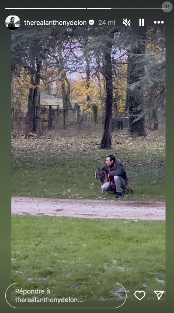 Après cette soirée reposante, une autre image a été dévoilée par le frère d'Anouchka et Alain-Fabien : on peut le voir dans le grand jardin de Douchy jouer avec Loubo. 
A Douchy ce week-end, Anthony Delon et sa fille Liv profitent du lieu.