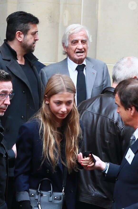 Jean-Paul Belmondo et sa fille Stella - Obsèques de Charles Gérard en la cathédrale arménienne Saint-Jean-Baptiste de Paris le 25 septembre 2019.  Funerals of the french actor Charles Gerard in Paris. On September 26th 2019 