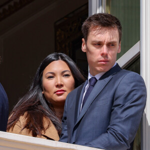 Louis Ducruet et sa femme Marie - Le prince de Monaco fête son anniversaire (66 ans) en famille sur la Place du Palais princier de Monaco, le 14 mars 2024. © Claudia Albuquerque/Bestimage 