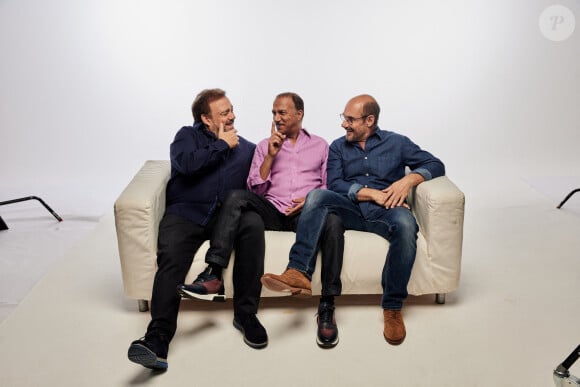 Exclusif - Rendez-vous avec Les Inconnus (Didier Bourdon, Bernard Campan et Pascal Légitimus) en studio à Paris. Le 4 octobre 2022 © Cyril Moreau / Bestimage