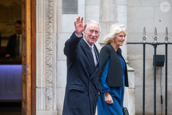 Le roi Charles III d'Angleterre et Camilla Parker Bowles, reine consort d'Angleterre, quittent la London Clinic à Londres, Royaume Uni, 29 janvier 2024, où le roi Charles avait subi une intervention pour une hypertrophie de la prostate. © Tayfun Salci/ZUMA Press/Bestimage 