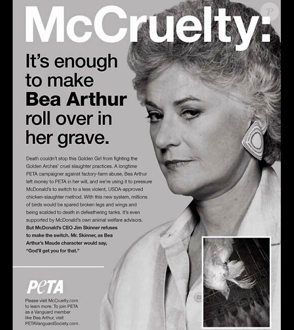Bea Arthur fait une publicité la PeTA