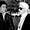 Karl Lagerfeld et Baptiste Giabiconi à la sortie du cinéma La Renaissance. Lundi 10 mai. Place des Lices. 