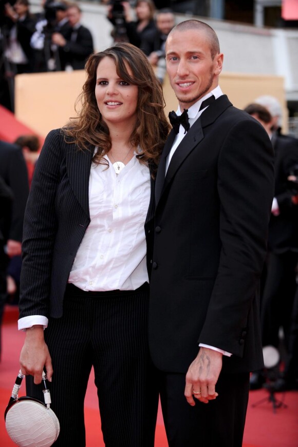 Laure Manaudou et Frédérick Bousquet à Cannes lors de la montée des marches du film La Princesse de Montpensier. Le 16 mai 2010.