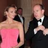 Charlene Wittstock et le prince Albert au dîner organisé au Sporting Club, après le Grand Prix de Monaco. 16/05/2010