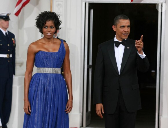 Michelle et Barack Obama reçoivent le président mexicain Felipe Calderon et son épouse à la Maison Blanche, le 19/05/2010.