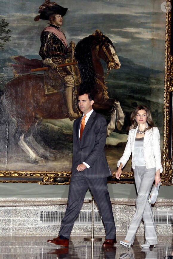 Letizia et Felipe d'Espagne lors de la cérémonie des Plastic Arts Velazquez Award, qui se tenait au Musée du Prado à Madrid le 14 juin 2010