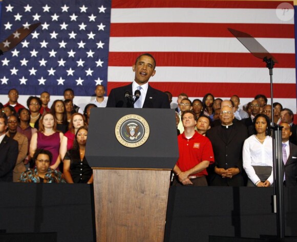 Barack Obama en plein discours à la Nouvelle-Orléans