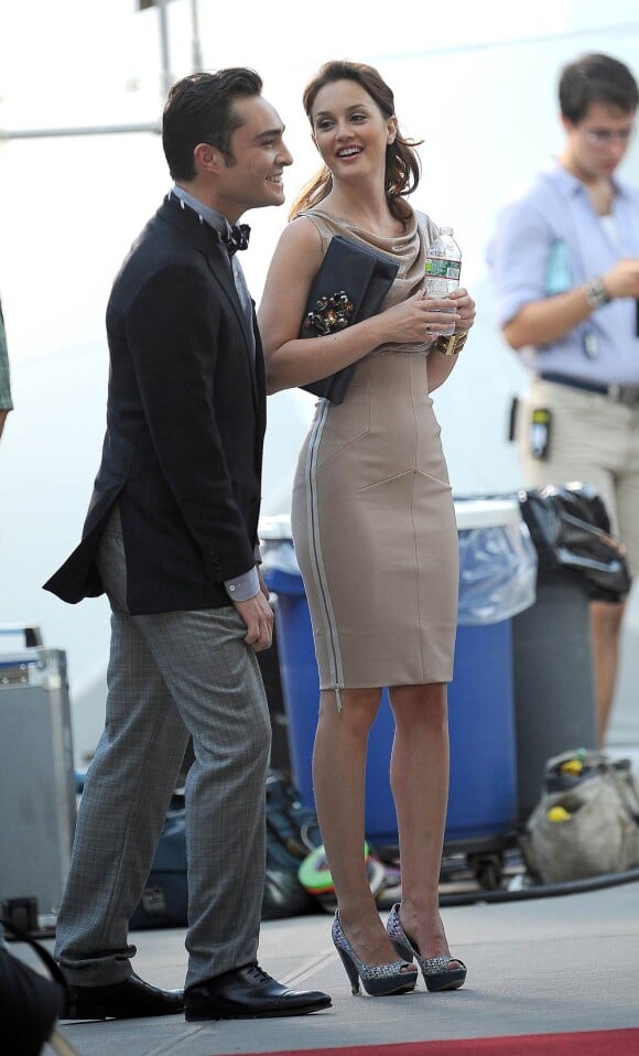 Leighton Meester et Ed Westwick sur le tournage de Gossip Girl à New york, le 31 août 2010