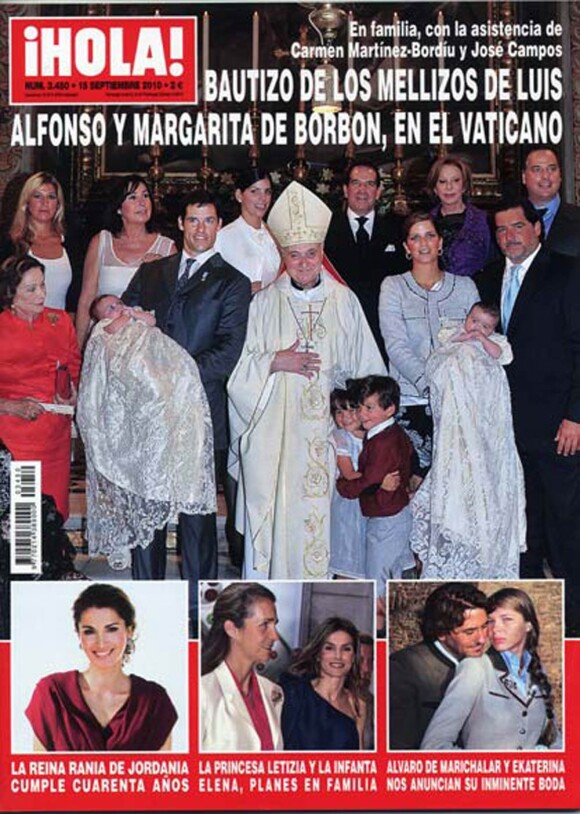 Louis et Alphonse, les jumeaux de Louis de Bourbon et sa femme Maria Margarita, ont, en septembre 2010, une nouvelle fois les honneurs de Hola! à l'occasion de leur baptême au Vatican.