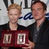 Tilda Swinton et Quentin Tarantino récompensés du Nastro d'Argento, lors de la 67e Mostra de Venise, le 9 septembre 2010.