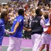 L'équipe de France de tennis célèbre comme il se doit sa victoire en Coupe Davis qui lui ouvre les portes de la finale le 18 septembre 2010