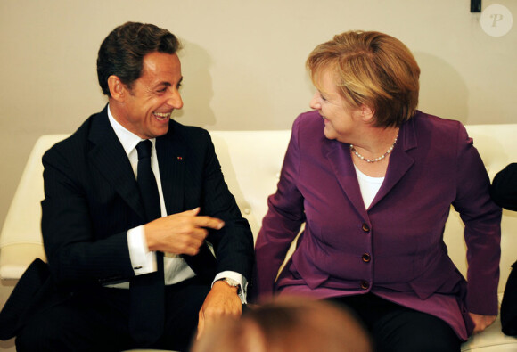 Nicolas Sarkozy et Angela Merkel lors d'une rencontre privée au quartier général de l'ONU à New York avec la chancelière allemande le 20 septembre 2010