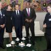Nicolas Sarkozy, son fils Louis et son épouse Carla rencontrent Angela Merkel dans le cadre du Sommet sur les Objectifs du Millénaire pour le Développement, à New York. 20/09/2010