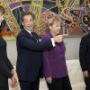Nicolas Sarkozy, son fils Louis et son épouse Carla rencontrent Angela Merkel dans le cadre du Sommet sur les Objectifs du Millénaire pour le Développement, à New York. 20/09/2010