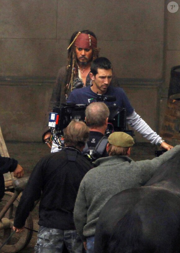 Johnny Depp sur le tournage de Pirates des Caraïbes 4, à Londres. 27 septembre 2010