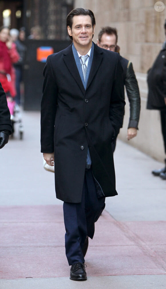 Jim Carrey sur le tournage de Mr. Popper's Penguins à New York le 11 novembre 2010
