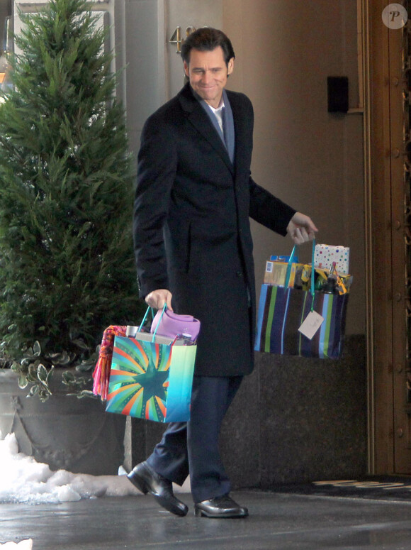 Jim Carrey sur le tournage de Mr. Popper's Penguins à New York le 11 novembre 2010