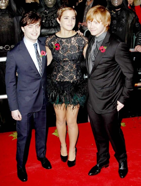 Emma Watson, Daniel Radcliffe et Rupert Grint à l'avant-première de Harry Potter et les reliques de la mort - partie 1, à Londres, le 11 novembre 2010