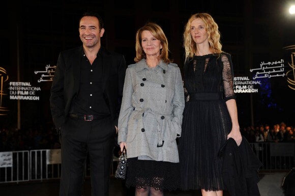 Jean Dujardin, Nicole Garcia et Sandrine Kiberlain lors de la soriée hommage au cinéma français lors de la dixième édition du Festival International du Film de Marrakech
