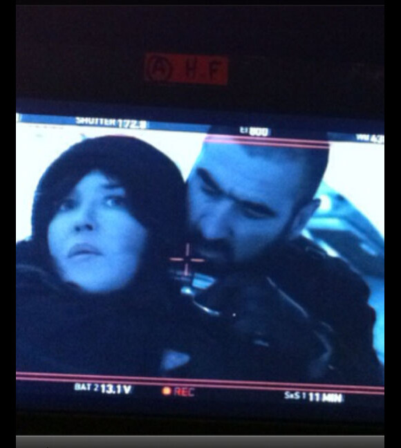 Eric Cantona et Isabelle Adjani sur le tournage du film De Force, de Frank Henry.