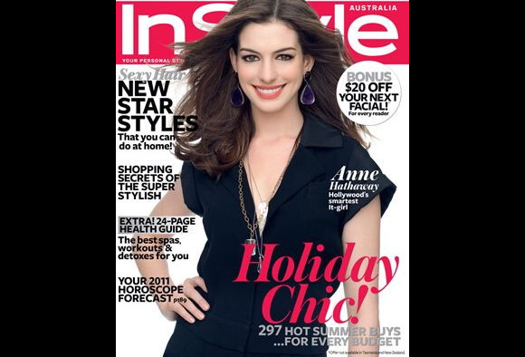Anne Hathaway en couverture du magazine In Style Australie du mois de janvier 2011.