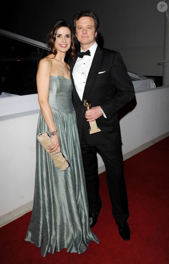 Colin Firth et son épouse Livia Giuggioli lors de l'after-party des Golden Globes Weinstein au Beverly Hilton Hôtel à Los Angeles le 16 janvier 2011