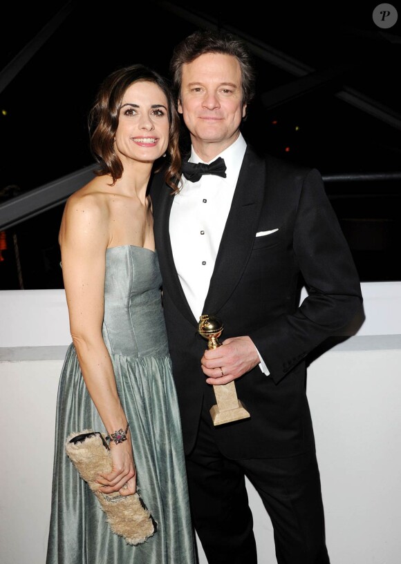 Colin Firth et son épouse Livia Giuggioli lors de l'after-party des Golden Globes Weinstein au Beverly Hilton Hôtel à Los Angeles le 16 janvier 2011