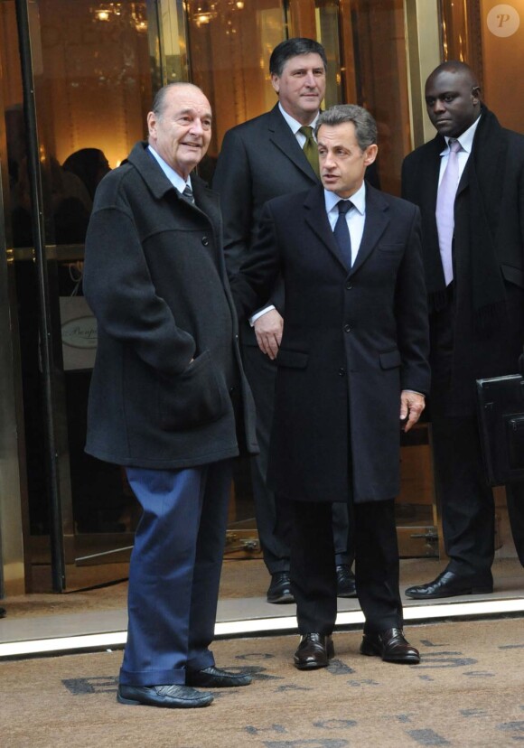 Jacques Chirac déjeune avec Nicolas Sarkozy, à l'hôtel du Bristol à Paris, le 22 janvier 2011