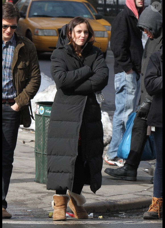 Leighton Meester sur le tournage de la série Gossip Girl à Manhattan le 7 février 2011