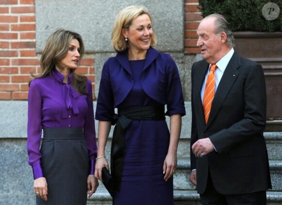 Bettina Wulff, le roi Juan Carlos et Letizia d'Espagne à Madrid, le 11 février 2011.