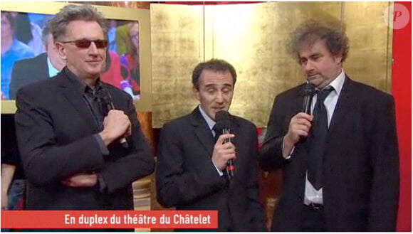 Gustave Kervern, Elie Semoun et Benoît Delépine improvisent une météo dans le cadre du Grand Journal de Canal+, vendredi 25 février...
