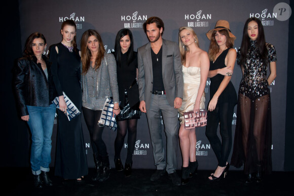 Elodie Bouchez, Elettra Rossellini, Elisa Sednaoui, Leigh Lezark, Kiera Chaplin, Lou Doillon et Shu Pei lors du cocktail de présentation de la collection  Hogan by Karl Lagerfeld dans l'hôtel Salomon de Rothschild à Paris le 4  mars 2011