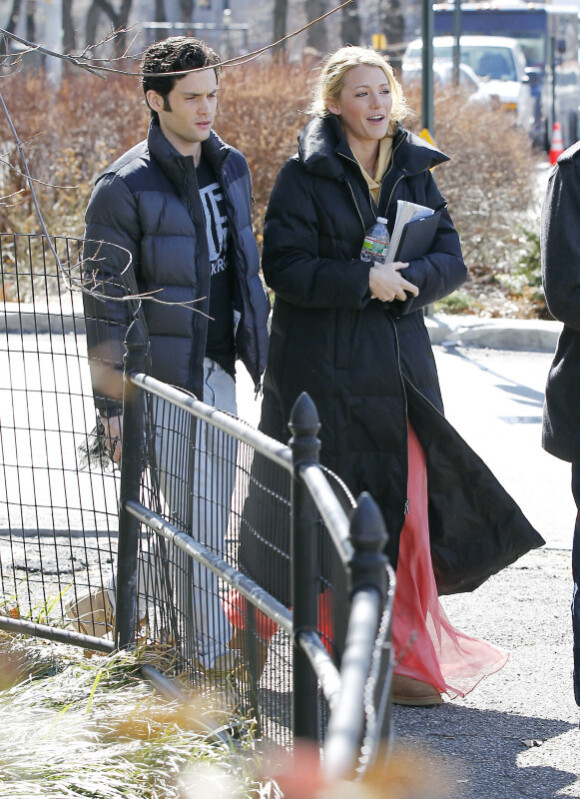 Penn Badgley et Blake Lively sur le tournage de Gossip Girl à New York le 8 mars 2011