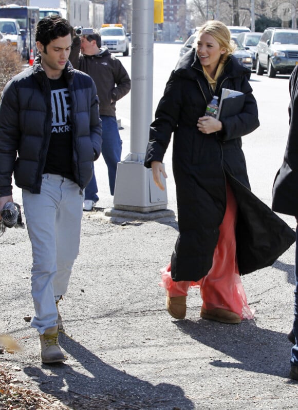 Penn Badgley et Blake Lively sur le tournage de Gossip Girl à New York le 8 mars 2011