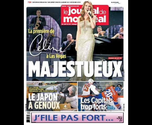 Céline Dion en couverture du Journal de Montréal, le 16 mars 2011