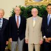Buzz Aldrin, Michael Collins et Neil Amstrong, astronautes d'appolo 11, reçus par Barack Obama à La Maison Blanche en juillet 2009