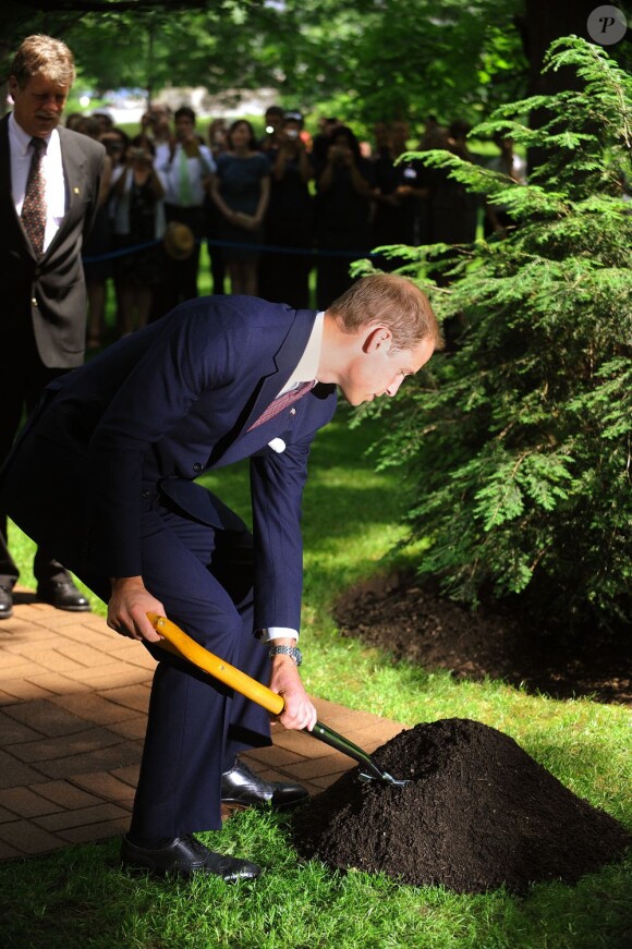 Le prince William a respecté la tradition en plantant un arbre, symbole d'amour, à Ottawa, au Canada, le 2 juillet 2011