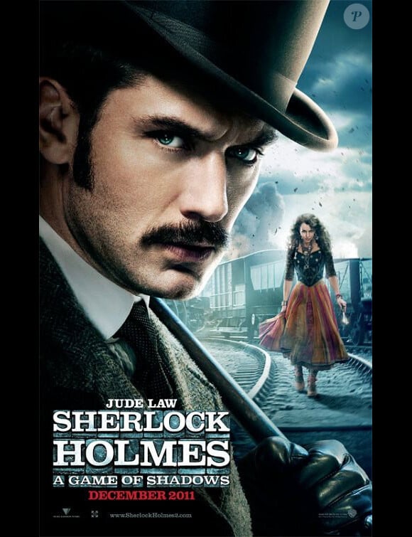 L'affiche du film Sherlock Holmes 2 avec Jude Law et Noomi Rapace en arrière-plan