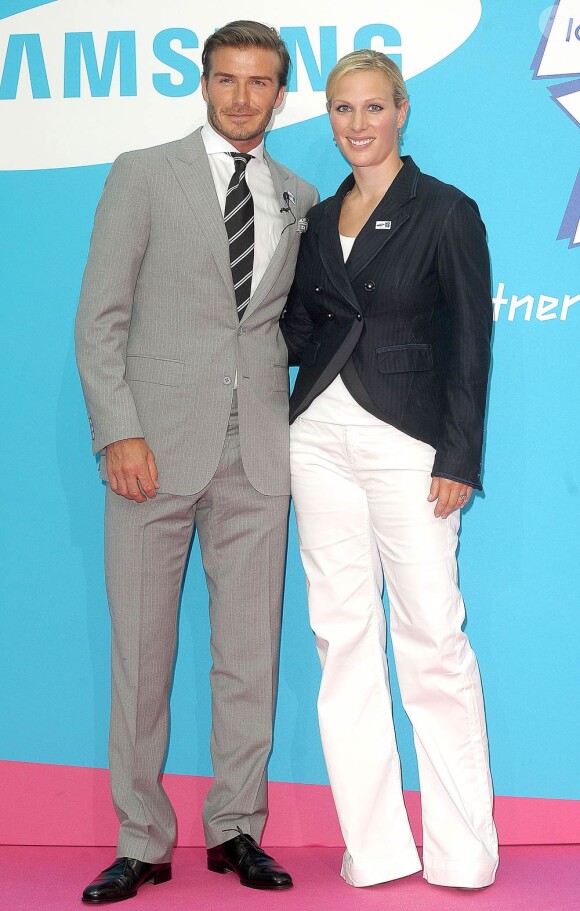 David Beckham et Zara Phillips le 14 juillet 2011 à Londres pour le lancement de la campagne promotionnelle Everyone's olympic games pour les JO 2012