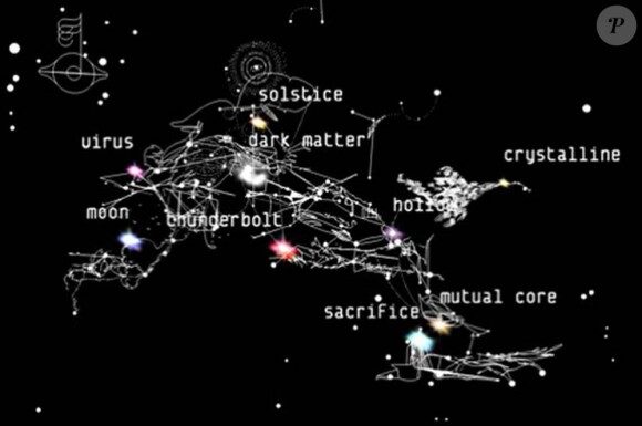 Image extraite de l'appli Biophilia, juillet 2011. Chaque étoile de cette constellation correspond à une nouvelle chanson de Björk.