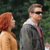 Scarlett Johansson et Jeremy Renner sur le tournage de The Avengers, à New York, le 2 septembre 2011.