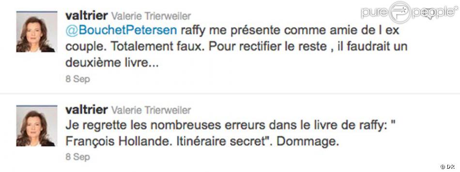 Valérie Trierweiler répond au livre de Serge Raffy sur Twitter, le 8 spetembre 2011.